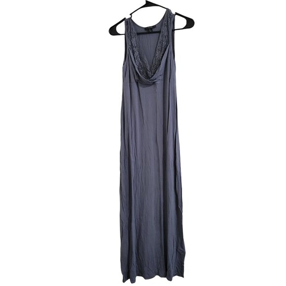 Tahari Boho Maxi Dress Womens Size Small Gray Sleeveless Lace Trim Casual Long - Picture 1 of 5
